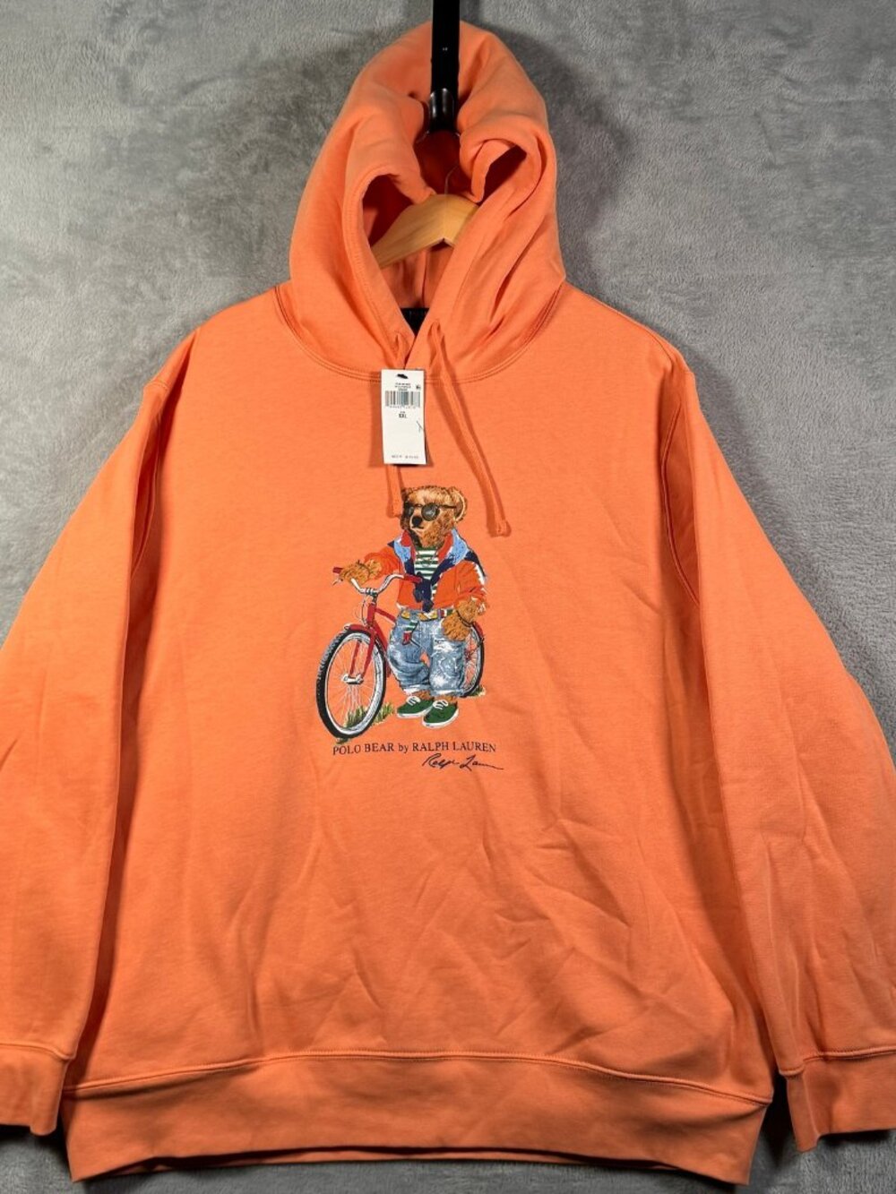 Polo Ralph Lauren Hoodie Mens XXL Orange Bicycle Polo Bear Graphic Pullover $188